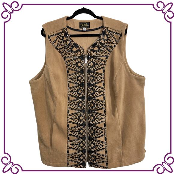 Bob Mackie Wearable Art Black Sequin & Embroidered Fleece Vest Tan 3X - Picture 1 of 9